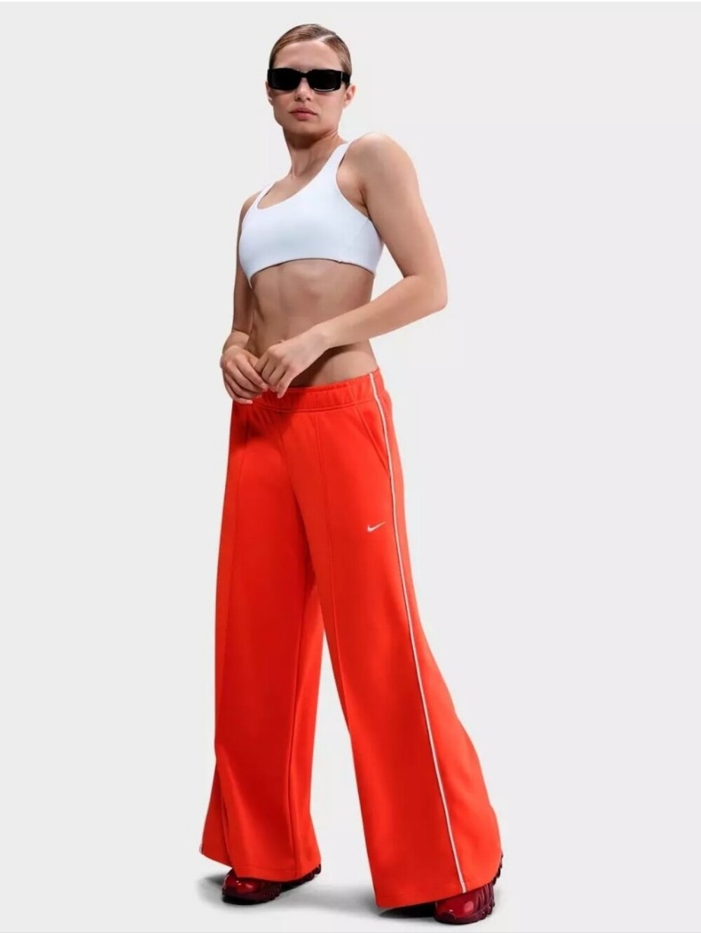 Nike Womens Mid Rise Wise Leg Track Pants Red & White Medium (Measures 29x29)